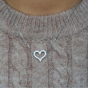 Silver / Rose Gold Open Heart Necklace, Diamond Cubic Zirconia Promise Pendant